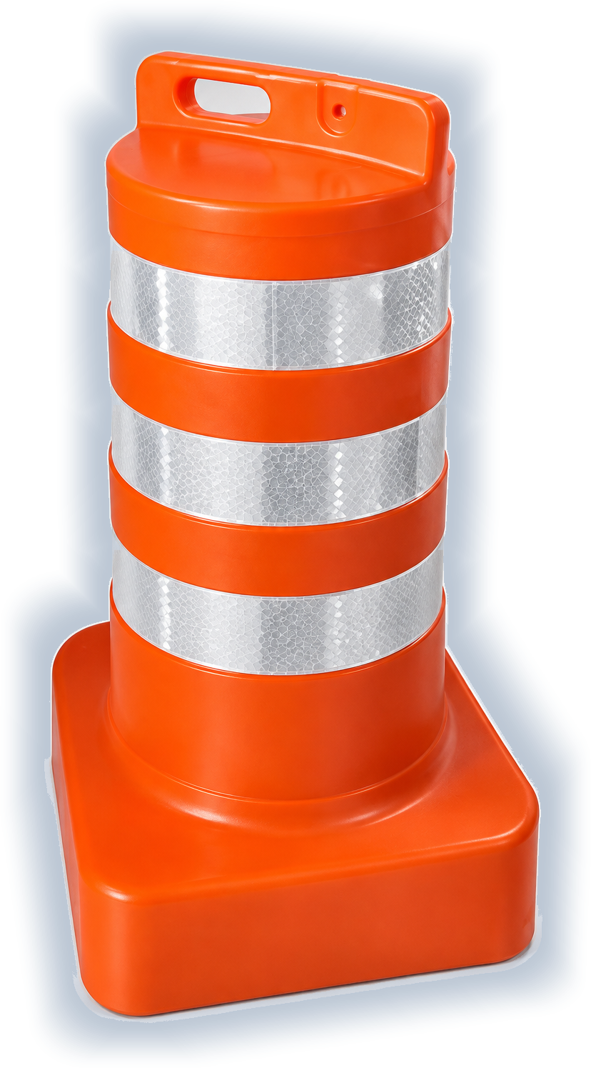 Cone sinalizador base quadrada, laranja, com três faixas refletivas