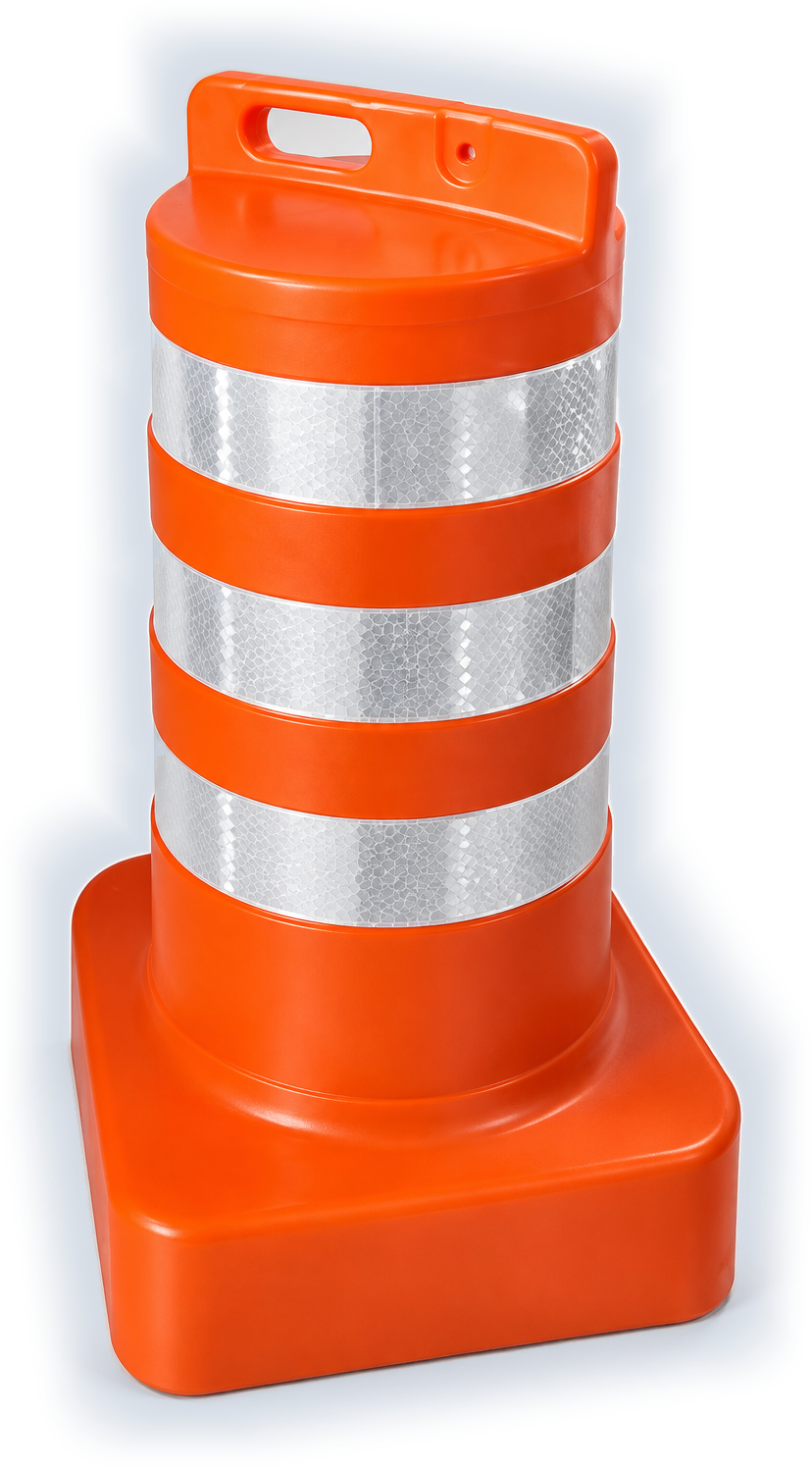 Cone sinalizador base quadrada, laranja, com três faixas refletivas
